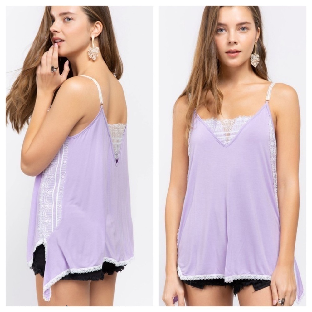 Lavender High Low V-adjustable Lace Tank Top